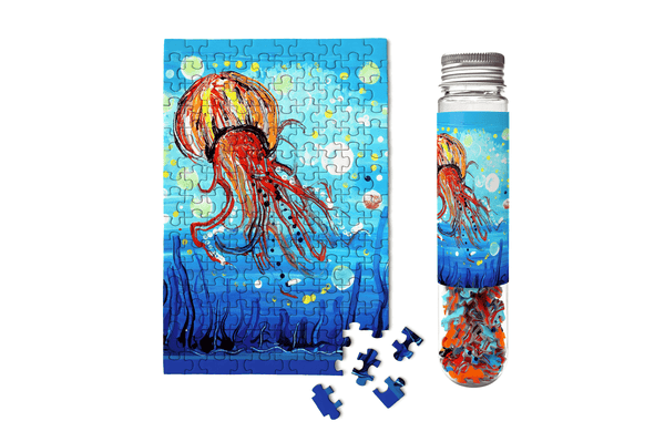 Orange jelly fish in blue ocean MicroPuzzle mini micro jigsaw puzzle