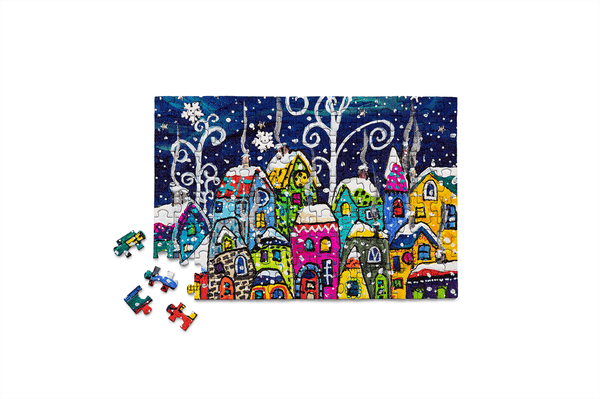 Mini Micro Jigsaw Puzzle 150 pieces featuring a winter village scene